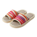 Four Season Couple's Multicolor Linen Slippers Women Indoor Striped Non-Slip Sandals Men Comfort Indoor Floor Breathable Slides Qme 39-40 Red
