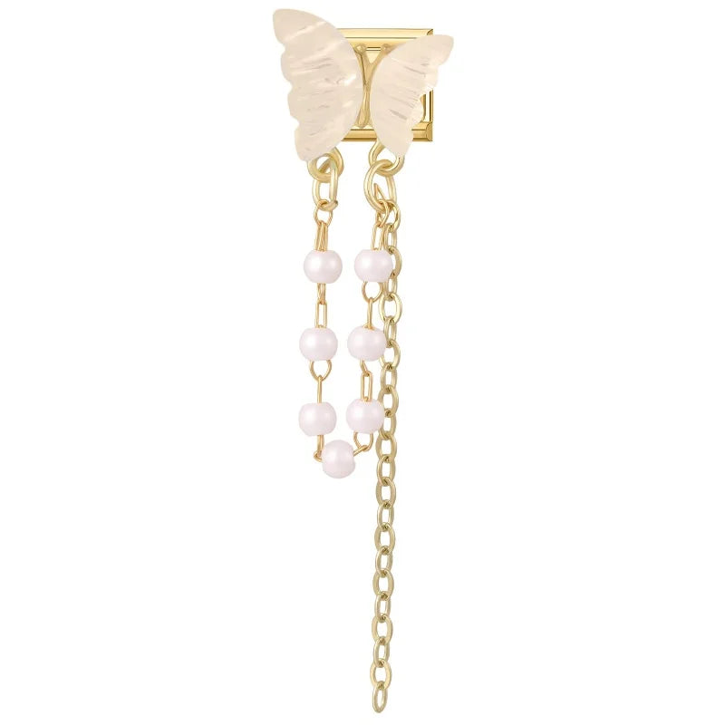 Fashion Pearls Tassel Chain Heart Butterfly Golden Pendant Italian Charm Links Fit 9MM Stainless Steel Bracelet Women DIY Making Qme Style 6