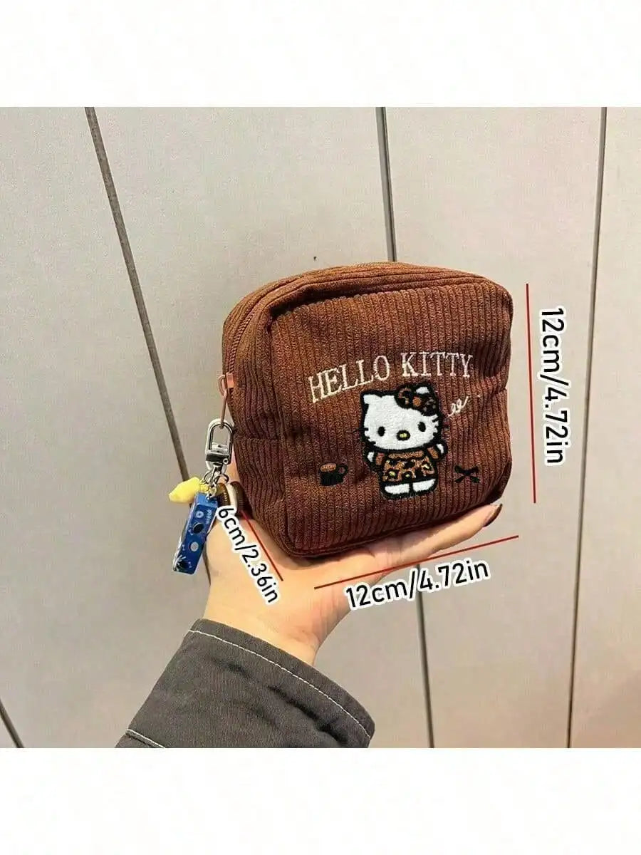 Sanrio 1 Hello Kitty Pattern Makeup Bag Embroidered Chestnut Qme