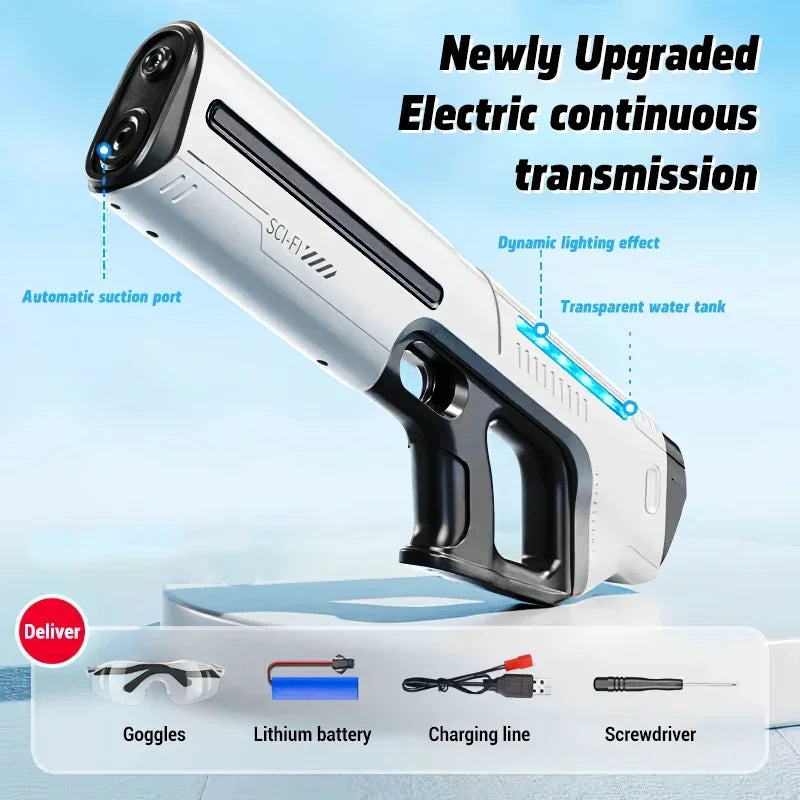 Electric Automatic Water Storage Gun Toys Portable Children Summer Beach Outdoor Fight Fantasy Spray Gun Toys Boy Kid Adult Game Qme 8808-White