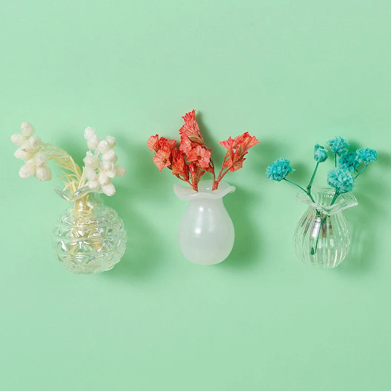 Mini Glass Vase Fridge Magnet DIY Porcelain Vase Flowers Refrigerator Message Sticker Plant Magnet Green Gift Kitchen Qme