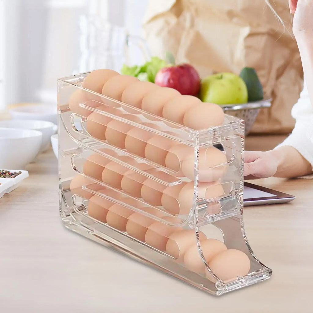 Egg Rack Refrigerator Auto Rolling 4-Layer Fridge Dispenser Qme