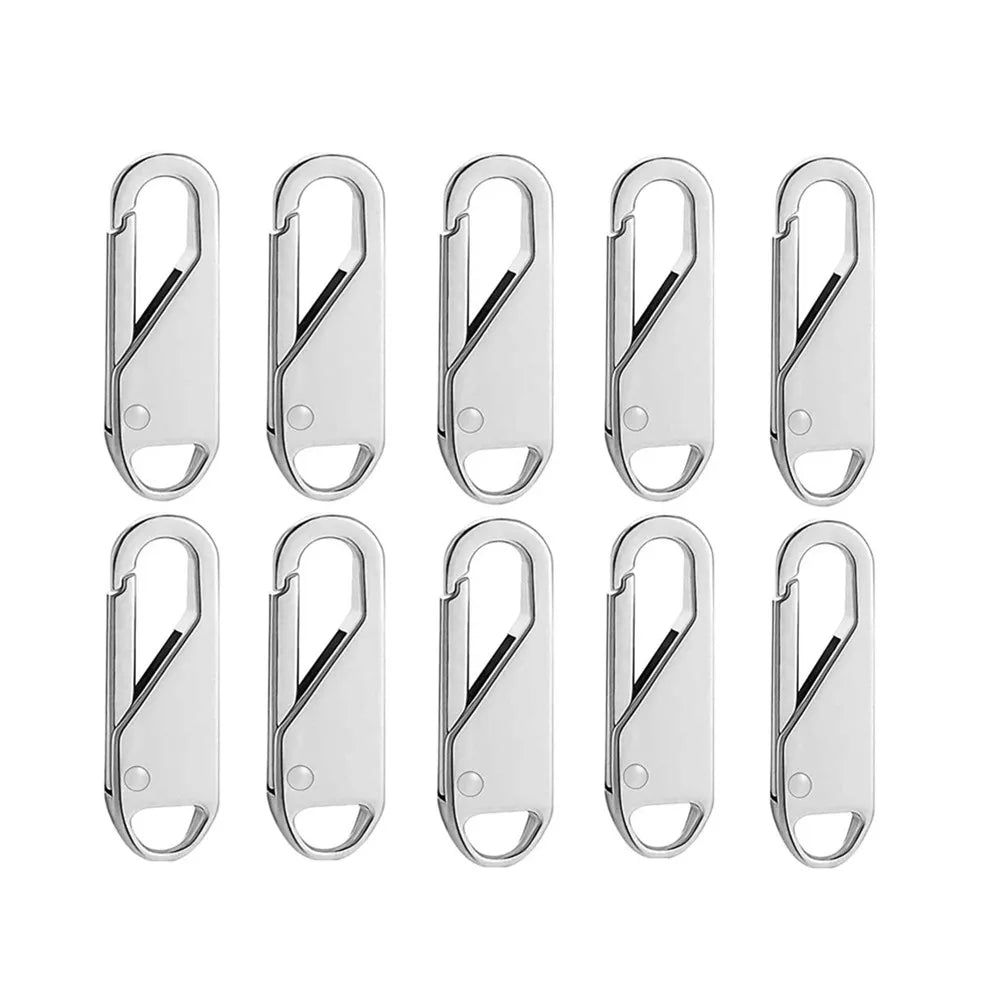 10PCS Universal Zipper Puller Detachable Metal Zipper Head Repair Kits For Zipper Slider DIY Craft Sewing Clothes Accessories Qme Silvery 10PCS
