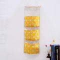 1PC Three Pockets Hanging Wall Storage Bag Household Bedroom Living Room Kitchen Cotton Linen Storage Bag Qme YELLOW