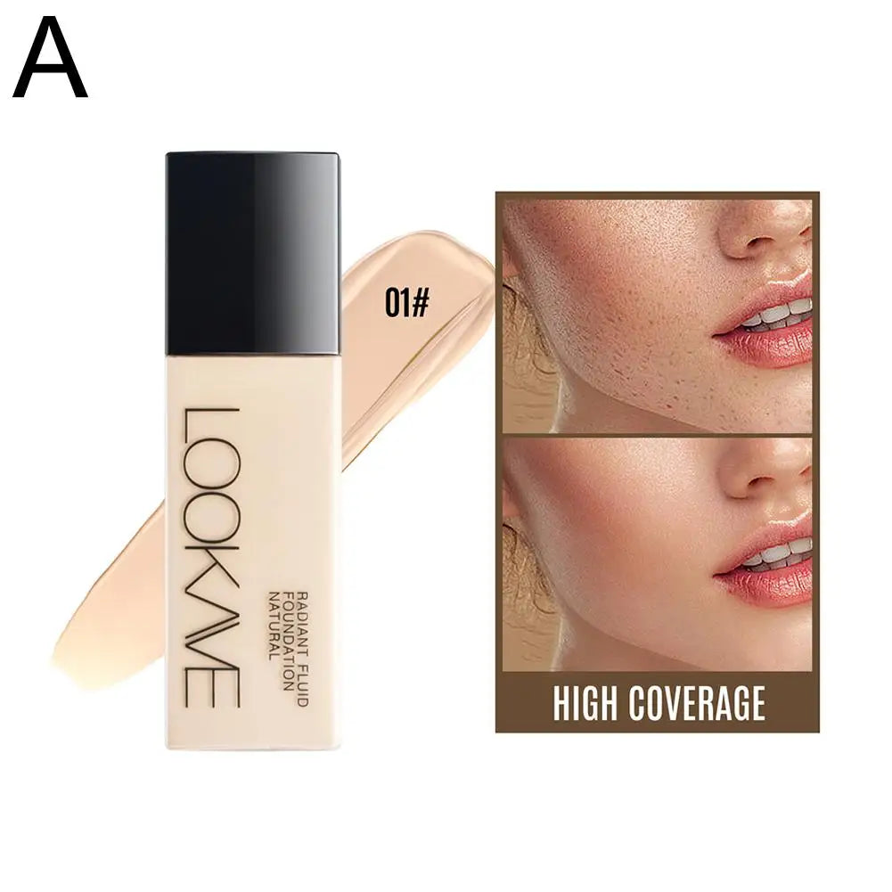 LOOKAVE Liquid Foundation Long Lasting Full Coverage Natural Matte Liquid Foundation Moisturizing Concealer CC Cream Base Makeup Qme 01 CN