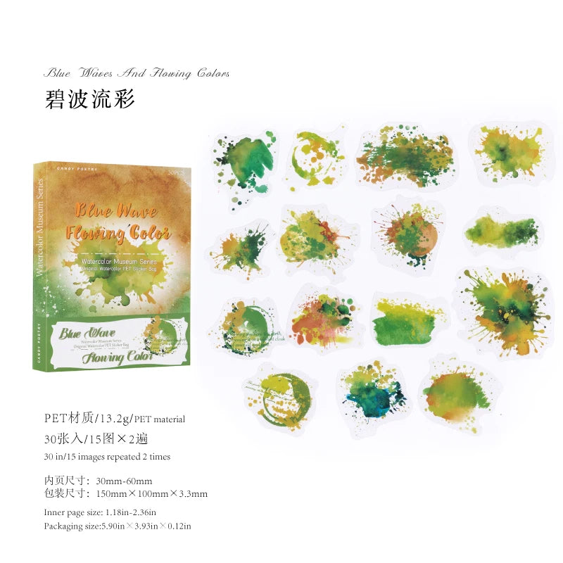 30Sheets/bag PET Sticker Bag Watercolor Blending Sticker Hand Account Collage Material For Greeting Card Notebooks Decoration Qme 1