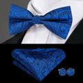 Hi-Tie Classic Bow Ties for Men Silk Butterfly Pre-Tied Male Bowtie Pocket Square Cufflinks Set Jacquard Paisley Floral Wedding Qme LH-786