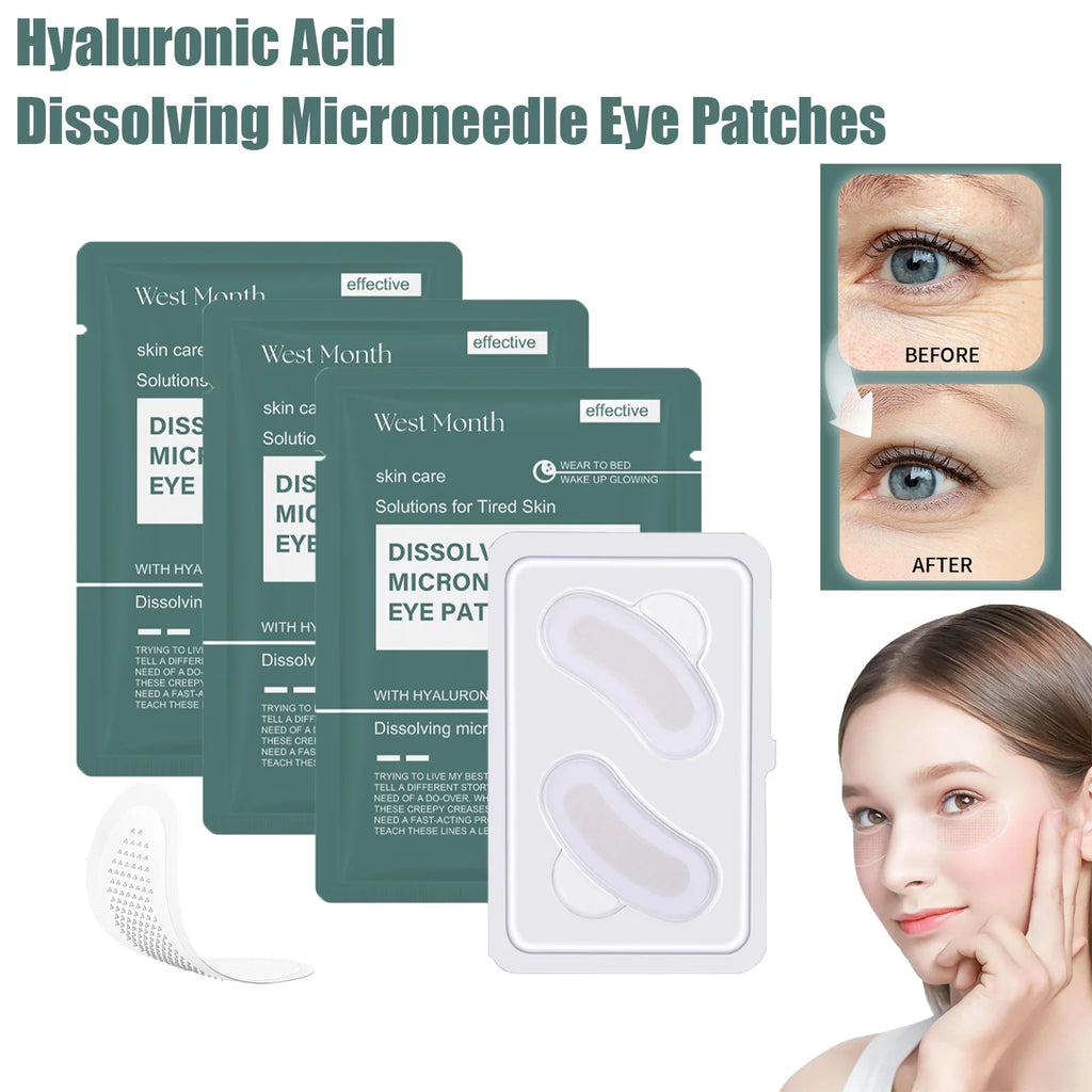 0.25mm Hyaluronic Acid Dissolving Microneedle Eye Patches Hydrogel Eye Mask for Wrinkles Dark Circles Puffiness Anti-Aging Qme