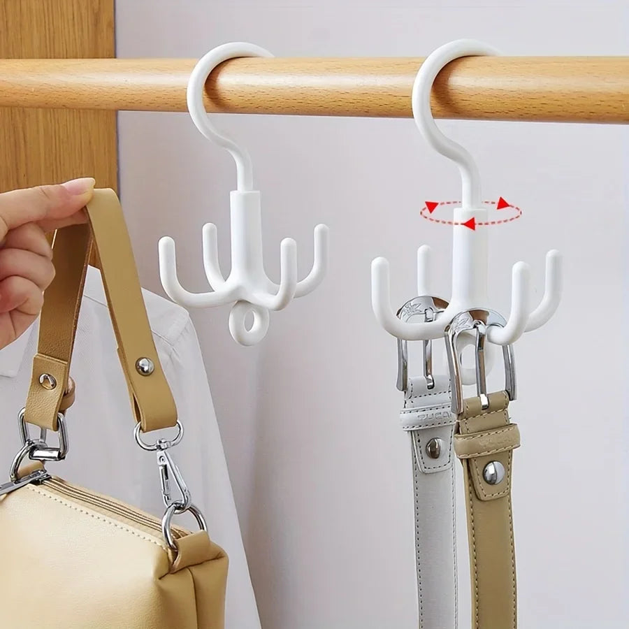 1pc Multifunctional Rotating Clothes Hook - Punch-Free, 4-Claw Rotation, Coat Hanger, Belt Organizer, Scarf Storage Rack Qme