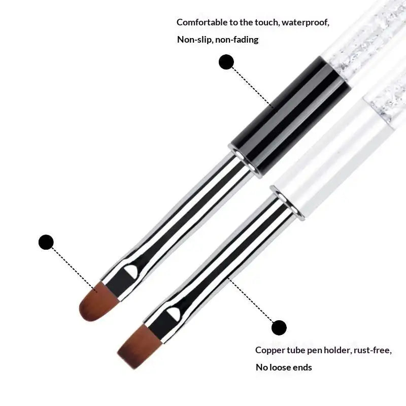 Glitter Handle Nail Art Brush Flat Round Soft Bristle Head Protective Qme