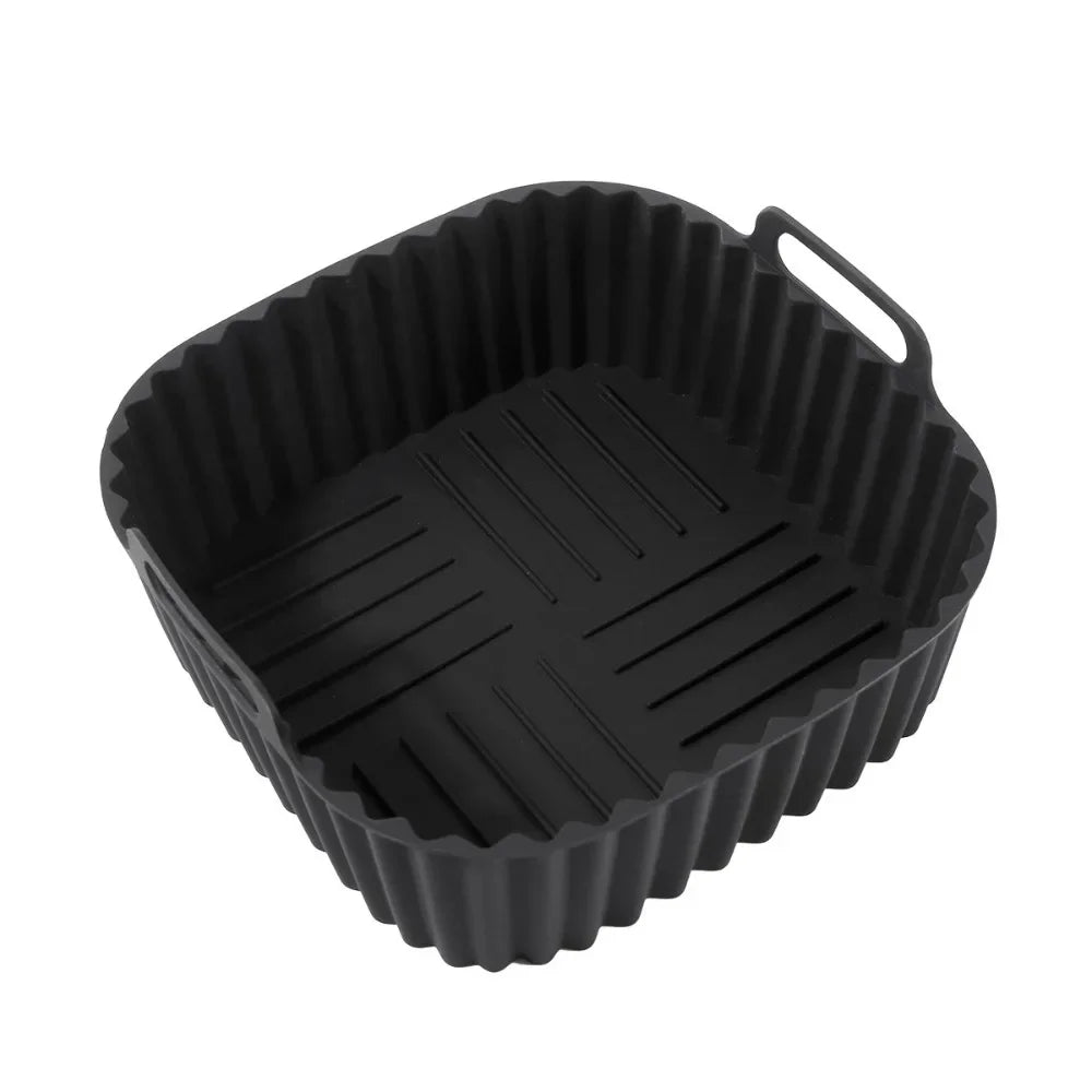 Reusable Air Fryer Silicone Liners Square Non Stick Basket Mat 4-7QT Qme Black