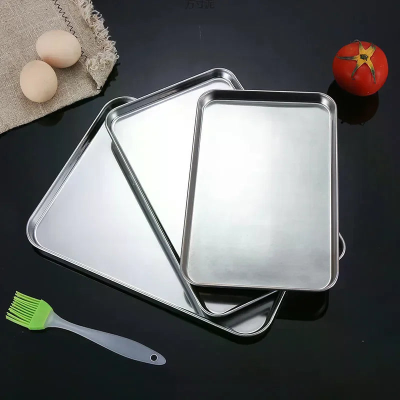 Rectangle Stainless Steel Tray Buffet Presentation Tray Metal Food Serving Plate Rice Noodle Pan Home Dishes Storage Organizer Qme