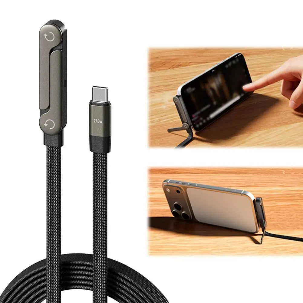 240W Fast Charging Foldable Phone Holder Data Cable Fast Charging Multi Charger Cord With Type C 2-in-1 Foldable Data Cable Qme