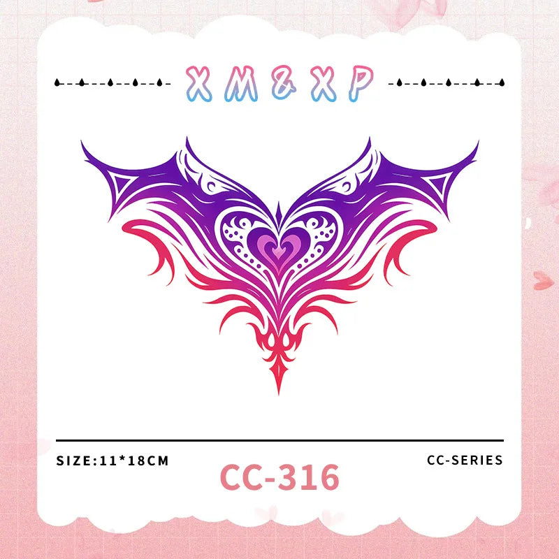 Gradient Heart Succubus Tattoo, Waterproof 5-7 Days Lasting, Couple Matching Temporary Fake Tattoo, Women Sexy Body Art Qme