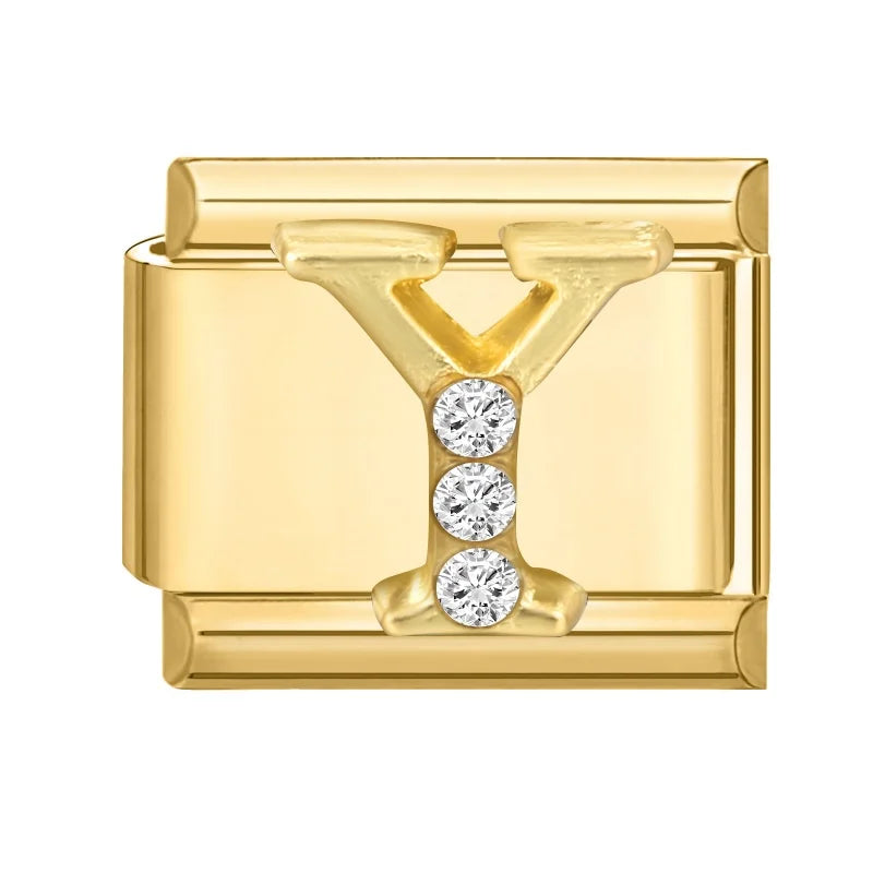 Wholesale Shiny CZ 26 Letters A-z Gold Italian Charms Plated