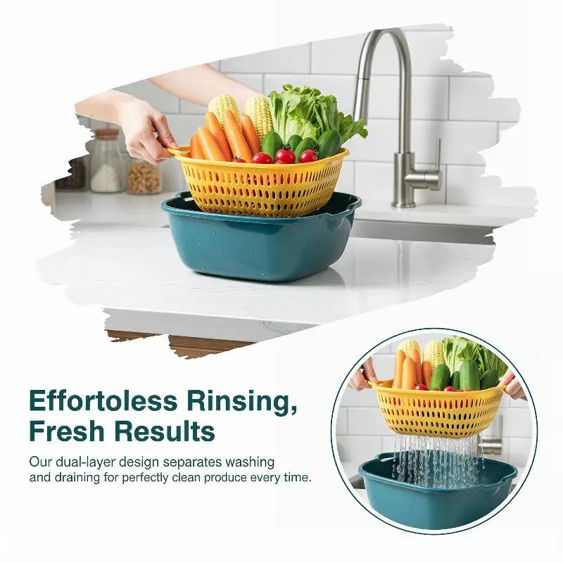 Fruit Vegetable Drain Basket Plastic Green Yellow Household Qme