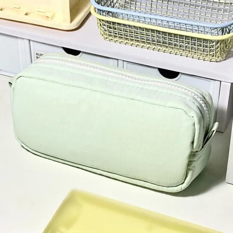 Zipper Pen Bag Simplicity Solid Design Large Capacity Pencil Case Qme Green