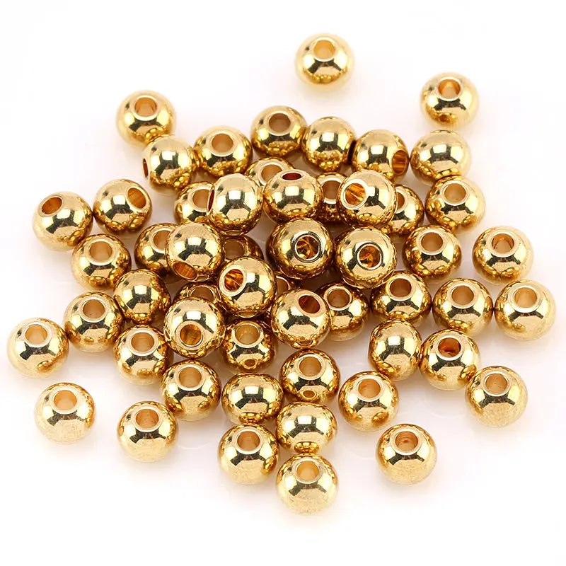 Original Gold Color Metal Spacer Beads 304 Stainless Steel Smooth Round Loose Beads Qme