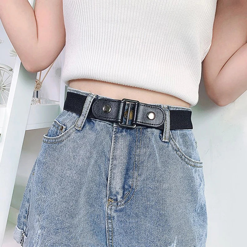 Buckle-free Waist Belt Jeans Pants No Buckle Stretch Elastic Women Qme