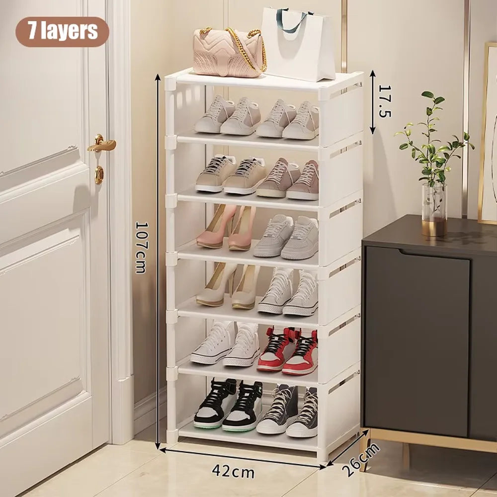 Simple Space Saving Shoe Rack Multi-Layer Shoe Shelf for Entryway & Dorm Room Home Storage Organizer for Slippers & Shoes Qme White 7 layers widen