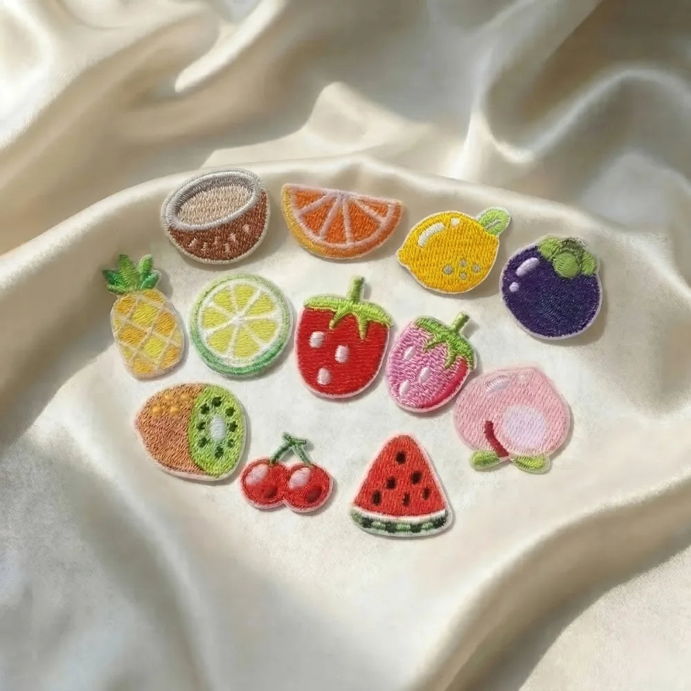 12pcs Cute Fruit Embroidery Iron-On Patches, Self-Adhesive Iron-On Patches for Clothes Repair，Clothing Jeans Backpack DIY Sewing Qme