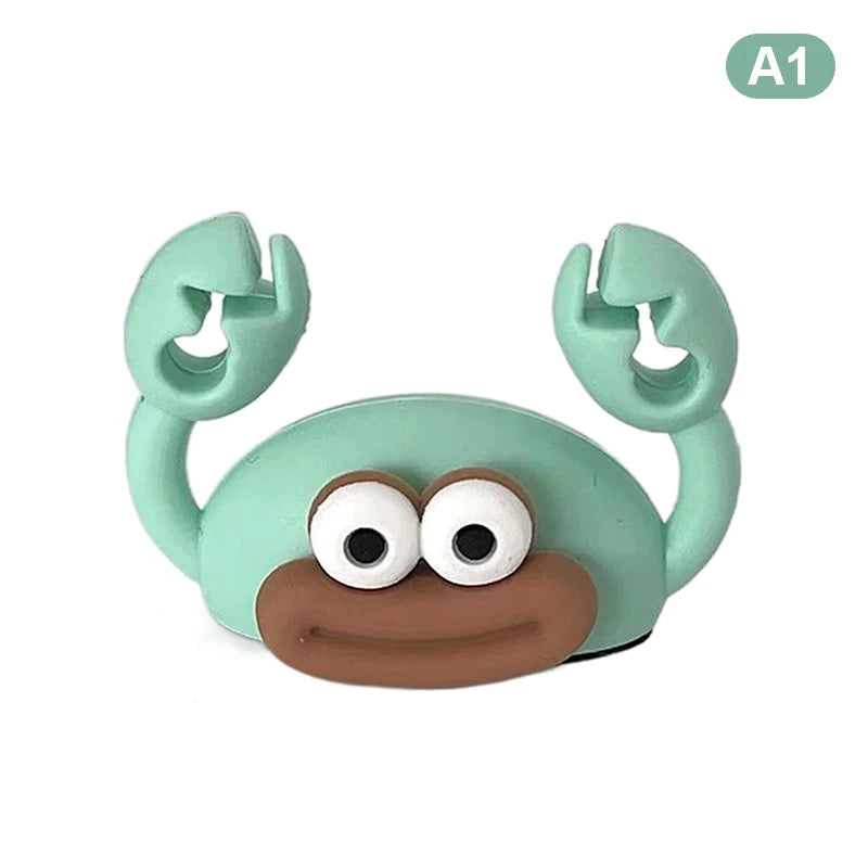 Cartoon Crab Cable Holder Self-Adhesive Fixing USB Cable Management ClipHome Office Desk Decoration Silicone Cable Organizer Qme Green
