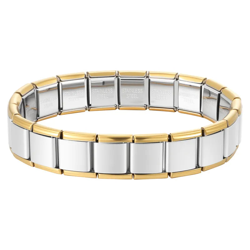 Fashion Wholesale High Quality Couple's Y2K Jewelry DIY 9MM Width Italian Elastic Bracelet Solid Color Stainless Steel Bangle Qme Style 9-13mm.