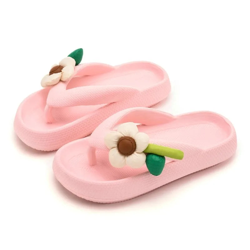 New Summer Platform Flip-Flops Handmade Flower Soft Bottom Cloud Slippers Travel Holiday Beach Lady Cute Shoes Women Slides Qme A-Pink 40-41