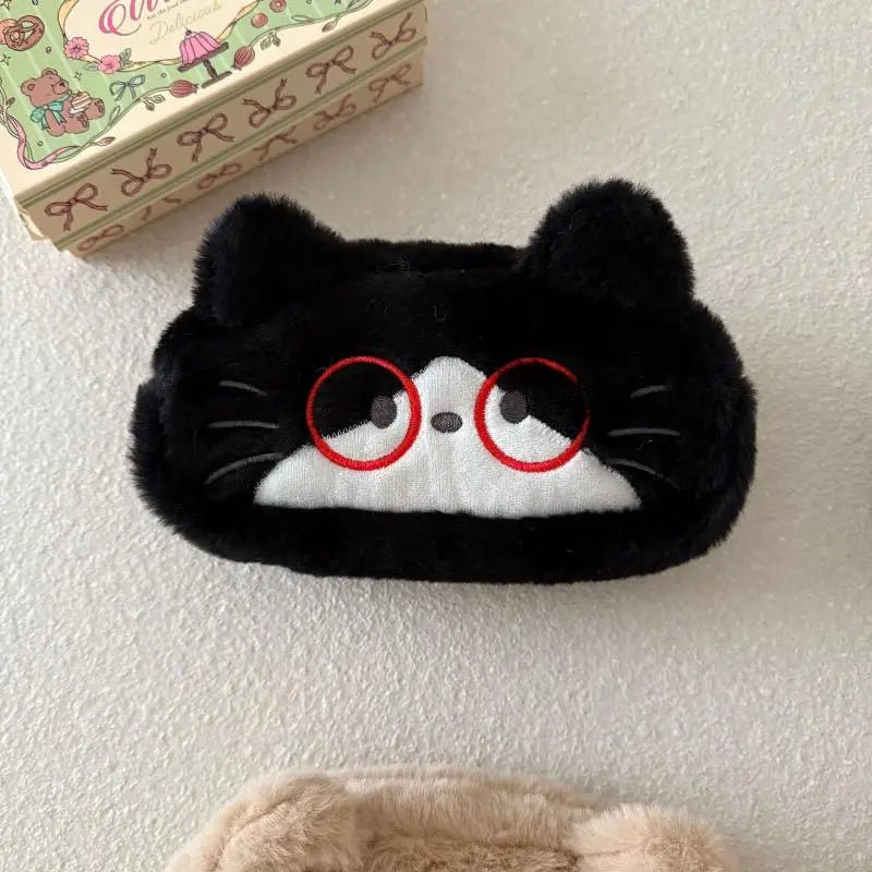 Cute Cartoon Embroidered Plush Cat Printed Pencil Case Student Qme A1
