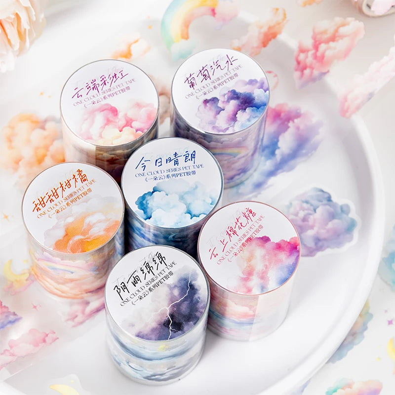 50mm*2m Kawaii Clouds PET Tapes Scrapbooking Journal Planner Background Materials Masking Tape Korean Stationery Office Supplies Qme