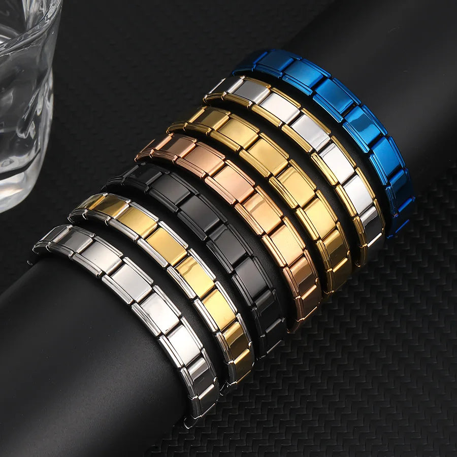 Wholesale Italian Charm Link Stainless Steel Golden Bracelet for Woman Men DIY Making 9mm Bead Silver Color Retro Bangle Jewelry Qme