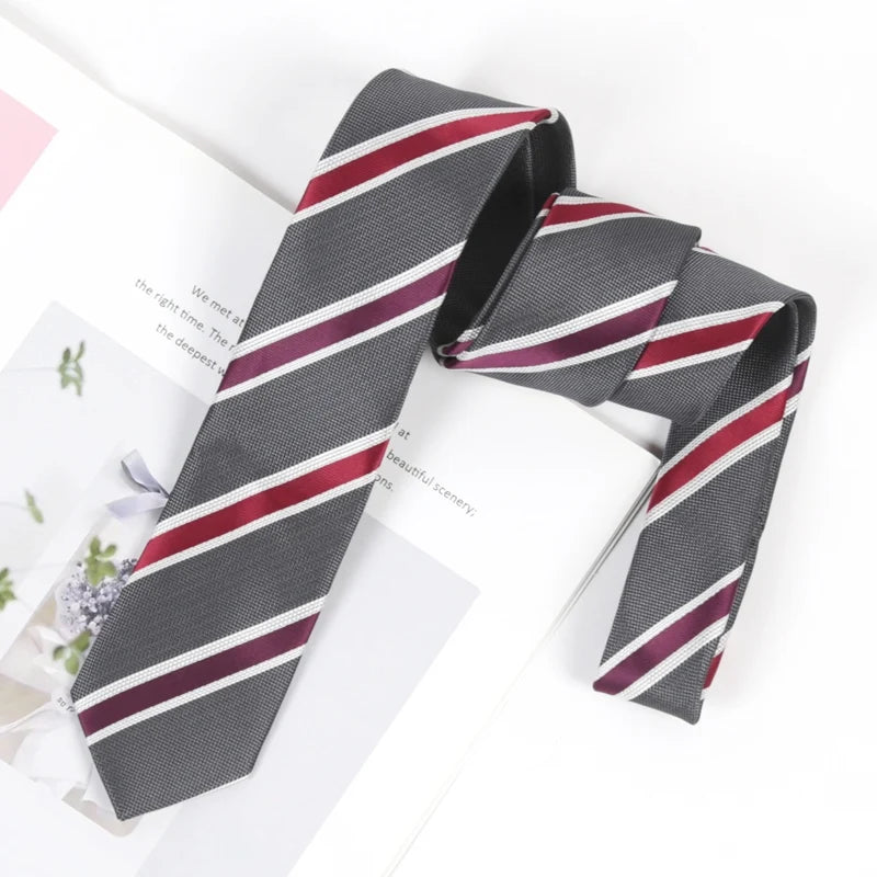 Women Men's Luxury Tie Classic 6cm Jacquard Burgundy Stripes Necktie Daily Wear Cravat Wedding Dress Accessories Gifts for Man Qme