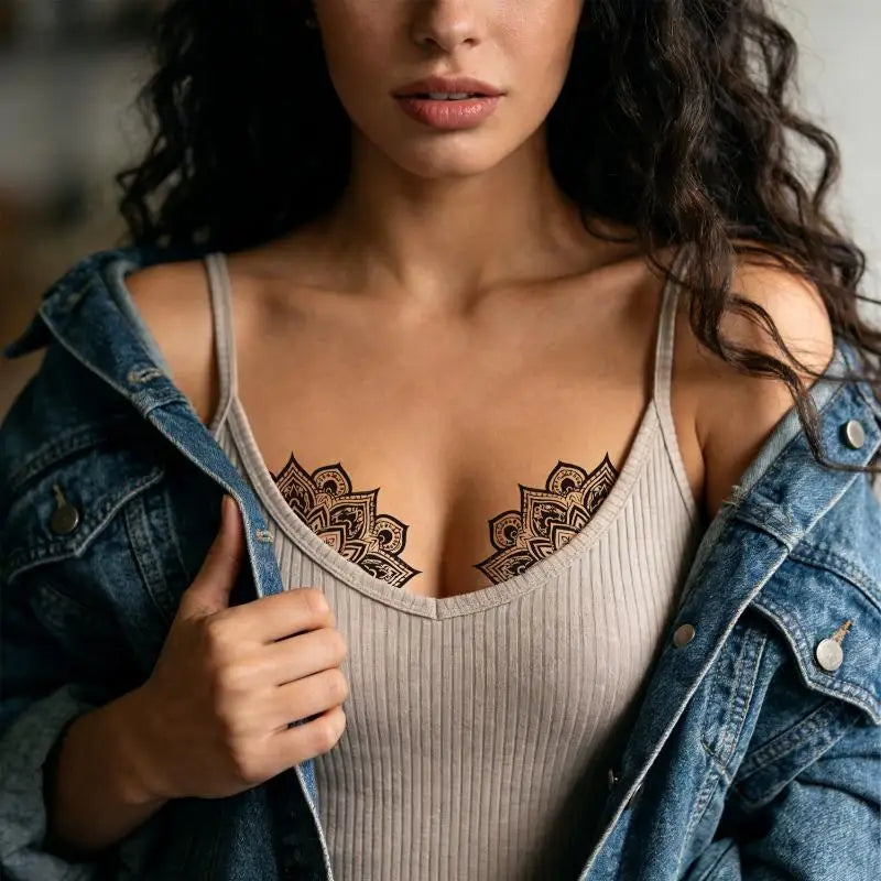 Temporary Stylish Chest Tattoo Stickers Mandala Butterfly Design 10 Qme