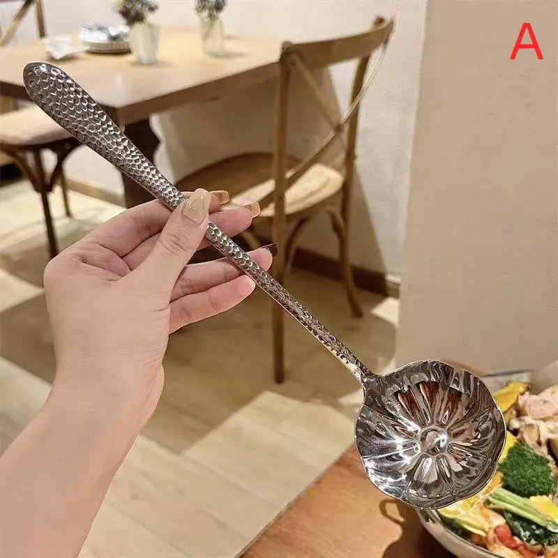 Stainless Steel Spoon Long Handle Soup Spoons Pot Scoops Colander Qme A