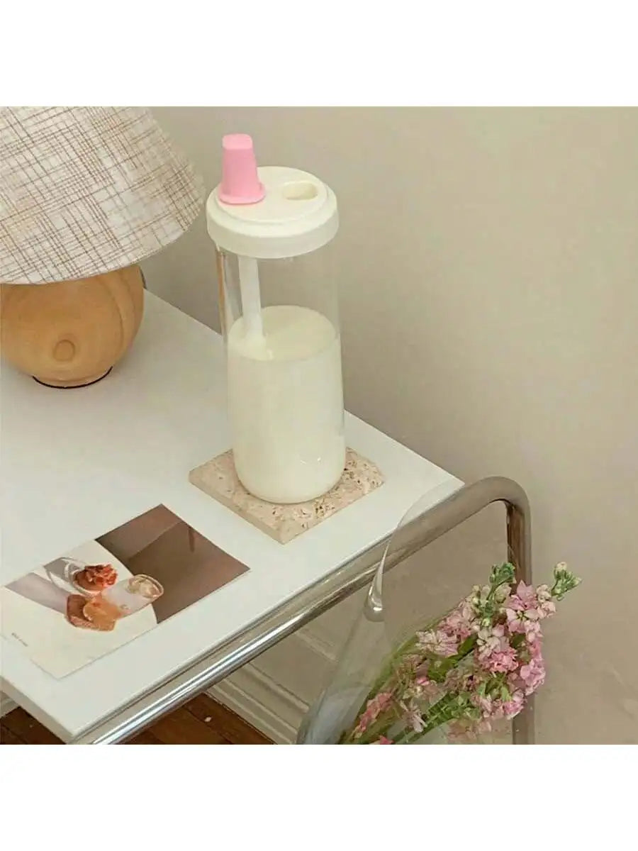Large Capacity Plastic Straw Water Bottle Simple Portable Cup Home Qme pink >1L