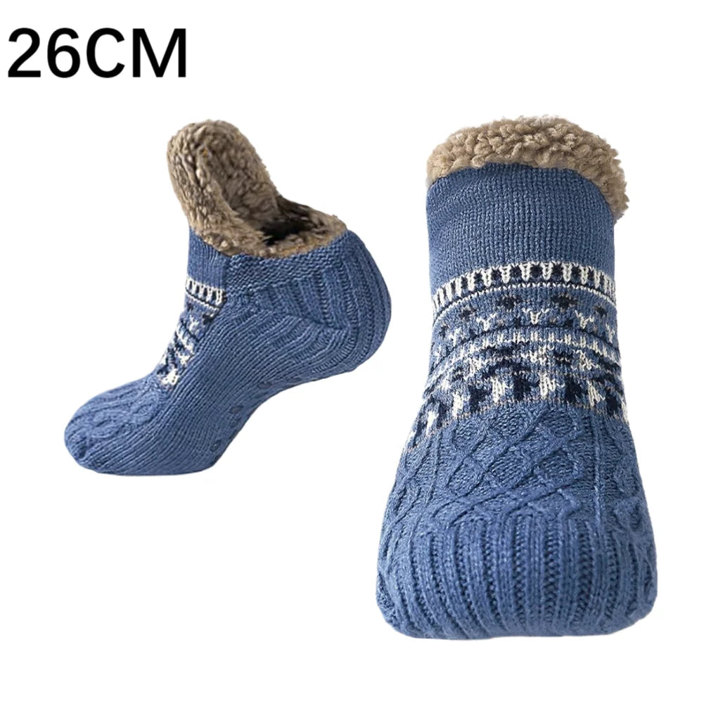 Thickened Floor Socks Women Men Home Slippers Socks Non Slip Knitted Carpet Sock Winter Thermal Sleeping Socks Christmas Gifts Qme Blue 28cm One Size