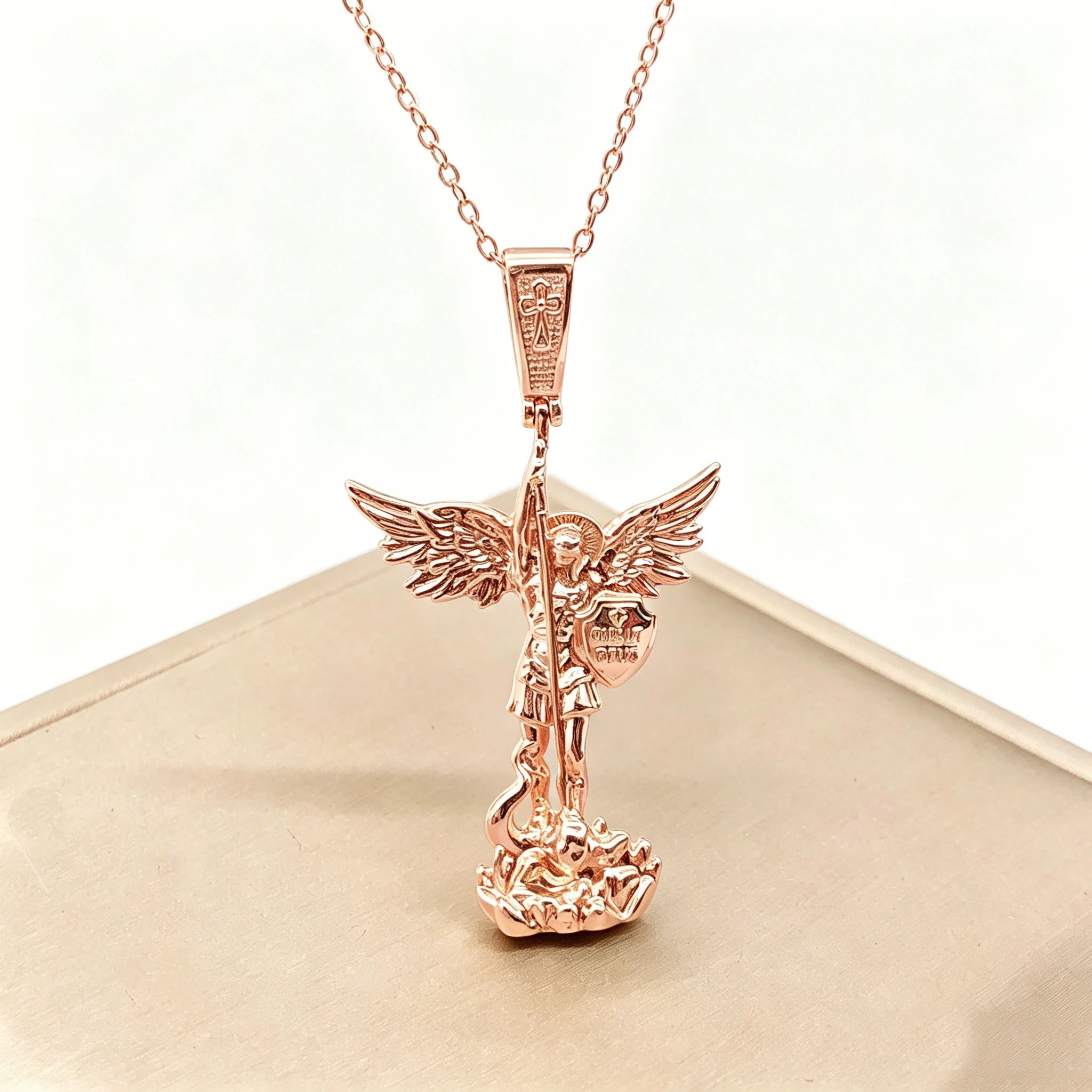 Classic Gold Rose Gold t St. Michael the Archangel Necklace Christian Faith Amulet Guardian Angel Zirconia Jewelry for Men Women Qme 3