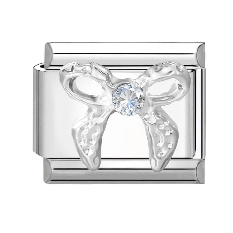 Fashion Love Heart Demon Wing Lovely Cat Elk Bowknot Shiny CZ Italian Links Charm Fit 9mm Stainless Steel Bracelet Making Gifts Qme Style 4