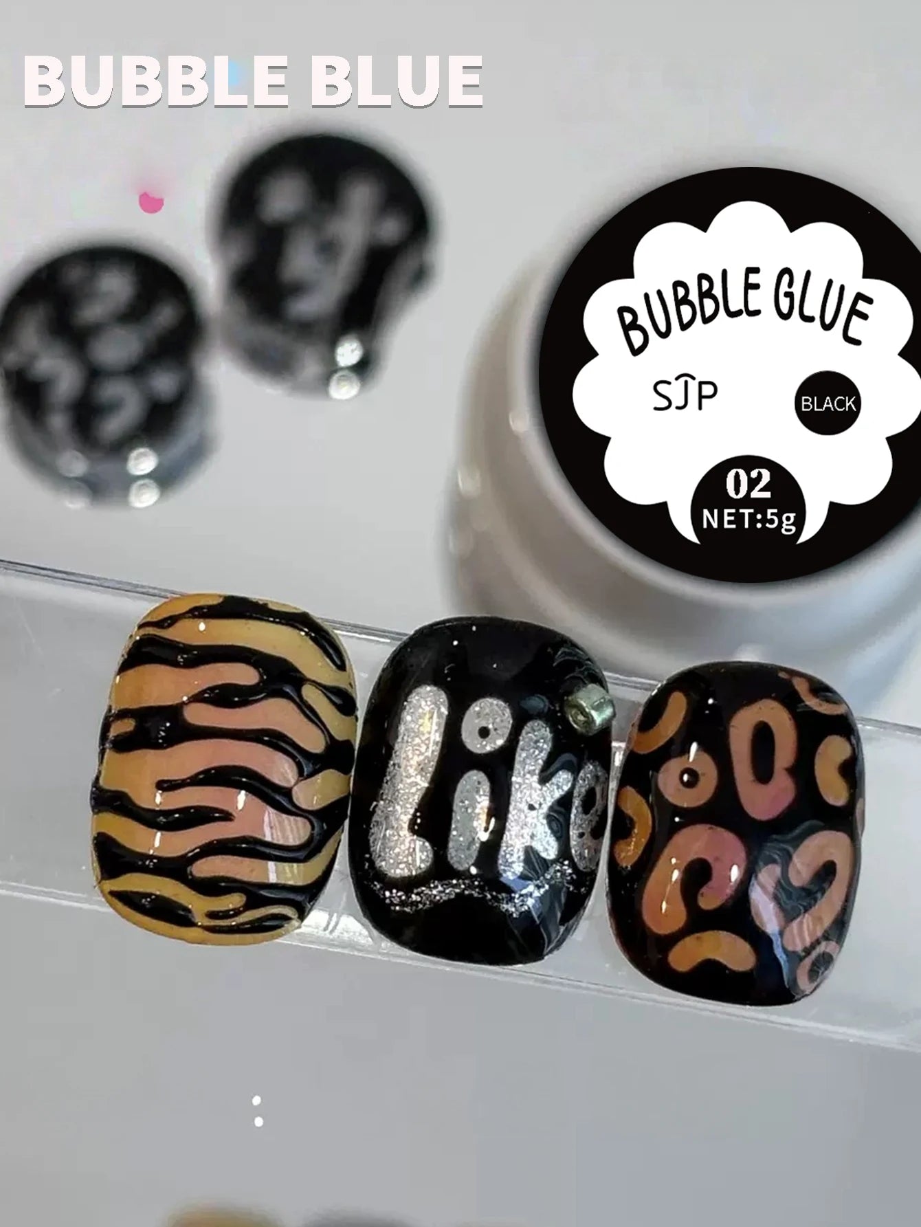 2-piece Bubble Nail Poke Glue Net Black Wave Hole Saturation Painting Qme
