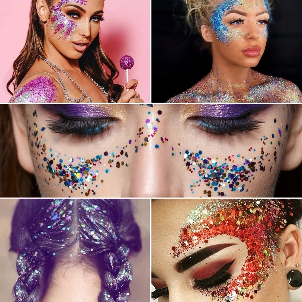 Glitter Gel Face 12 Colors Holographic Sequin Makeup Festival Body Qme