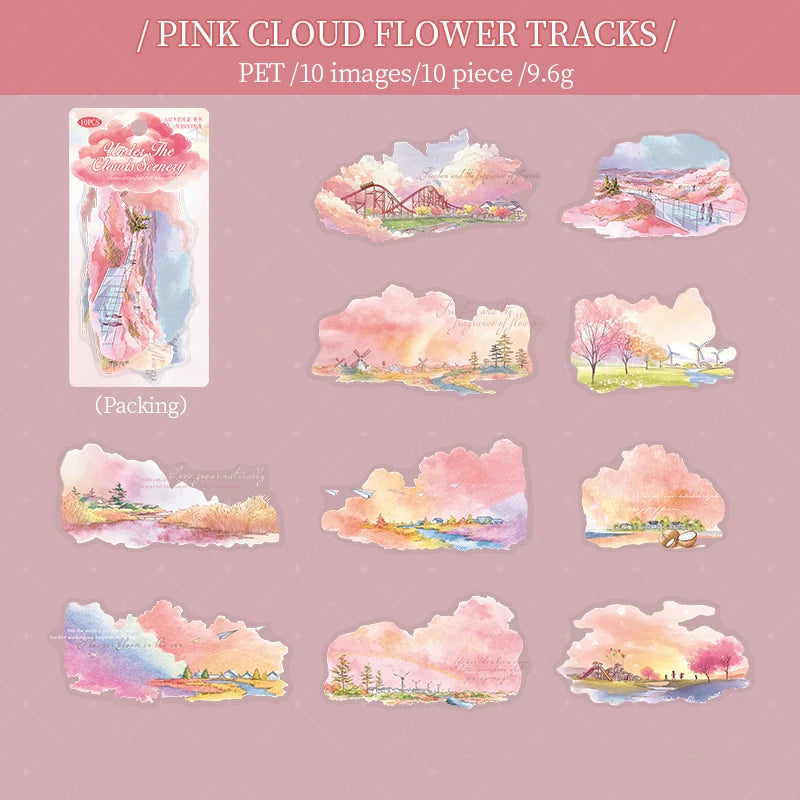 6 Designs Scenery Under Clouds Theme PET Stickers for Scrapbooking DIY Frame Collage Decoration laptop Phone Qme 5