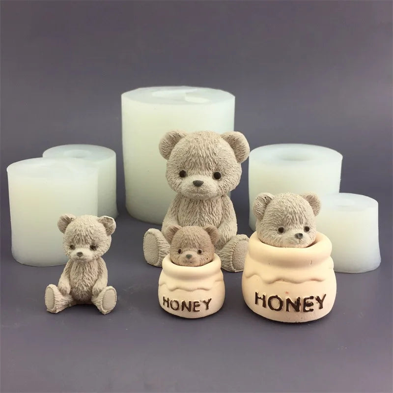 1PC Korean Version of Teddy Bear Honey Jar Silicone Mold Chocolate Baked Cake Aromatherapy Candle Gypsum Dropping Glue Qme