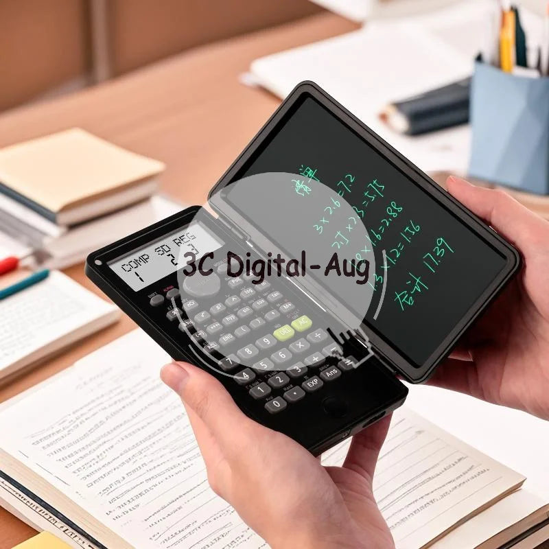 Scientific Calculator Foldable LCD Writing Tablet 12-Digit Clear Qme