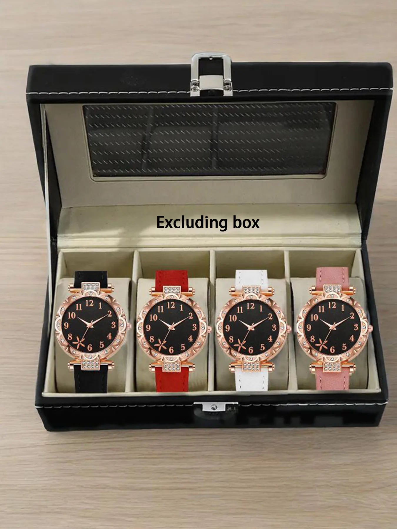 Fashion Diamond encrusted Women's Quartz Watch Rose Gold Case Multi color Optional Belt Watch Set Qme Excluding box