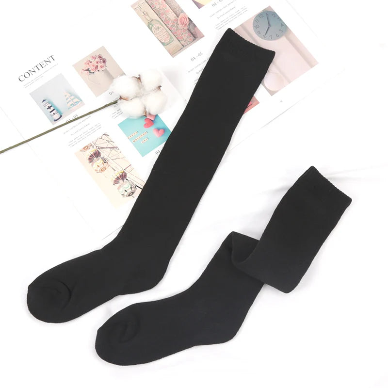 Mens Winter Compression Stocking Warm Hot Knee Long Leg Terry Thigh High Socks Cotton Thicken Cover Calf Male Socks Size 38-45 Qme black EU38-45