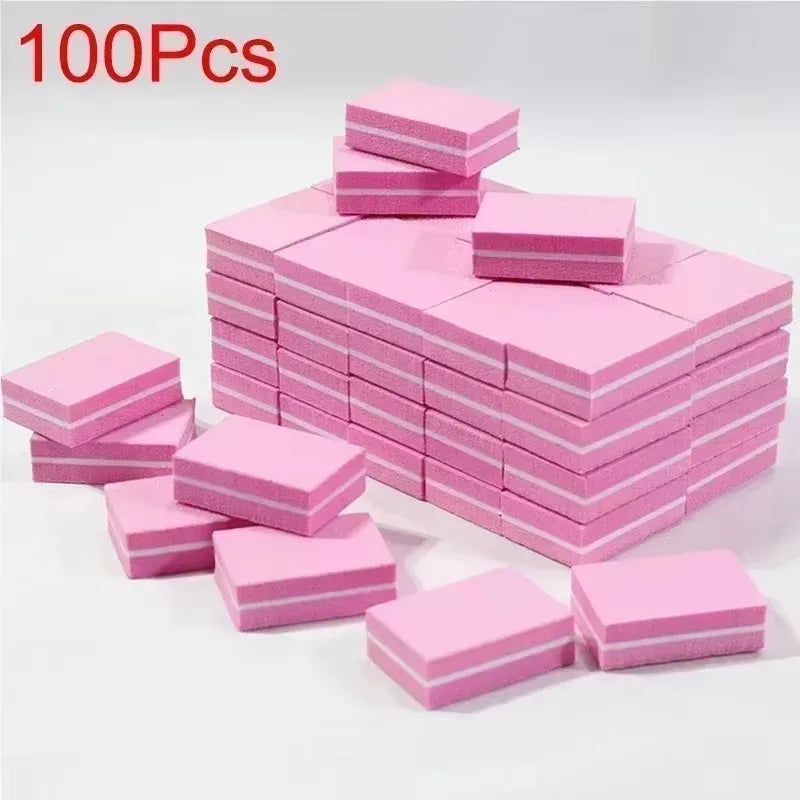 10-100PCS Mini Buffing Sanding Files Block Pedicure Care Nail Art Buffer Polish Manicure Pedicure Nail File Tools Nail Charm New Qme 100PCS Pink