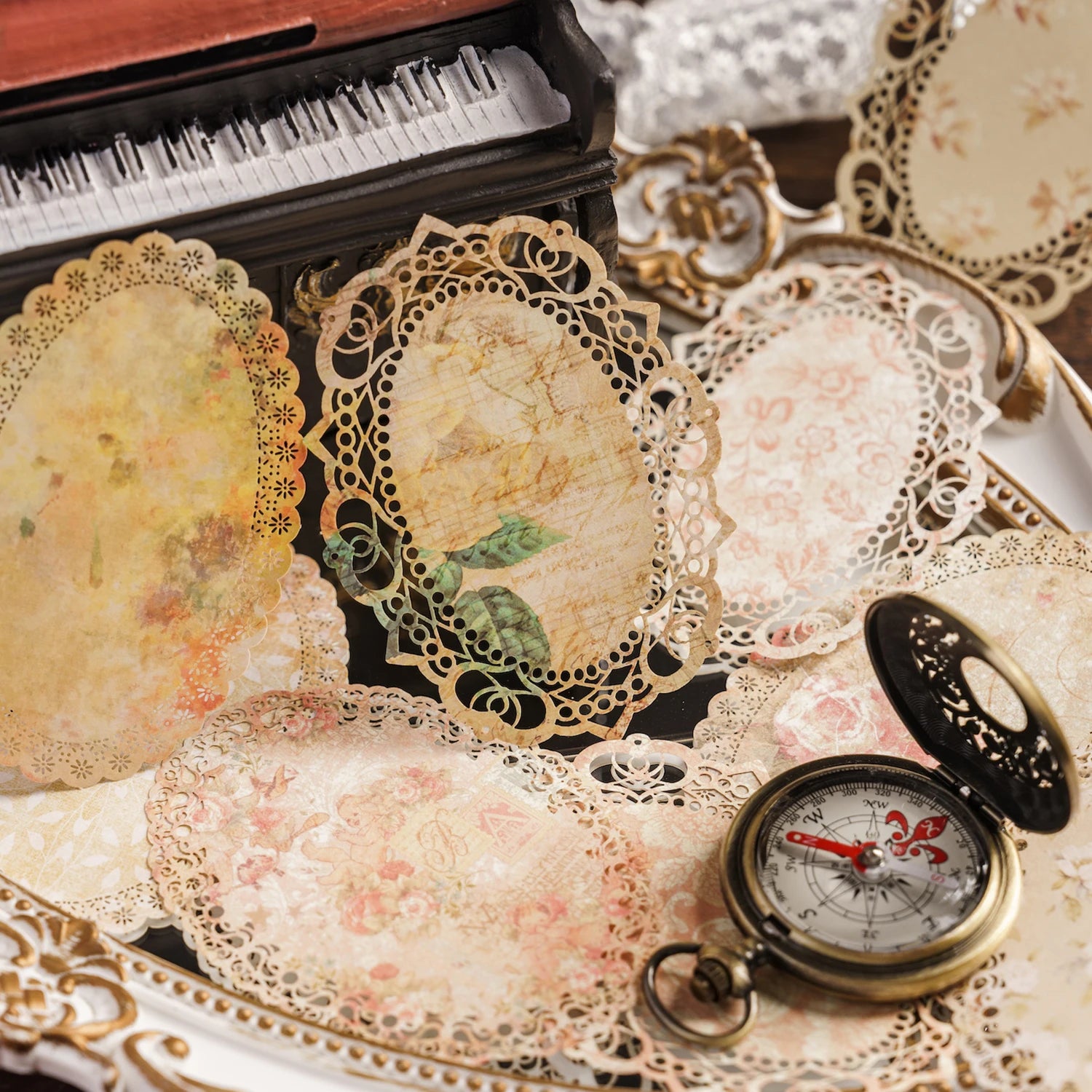 10 pcs Vintage Broken flower hollowed out lace paper Decorative Diy Scrapbooking Diary Album junk journal Collage material Qme