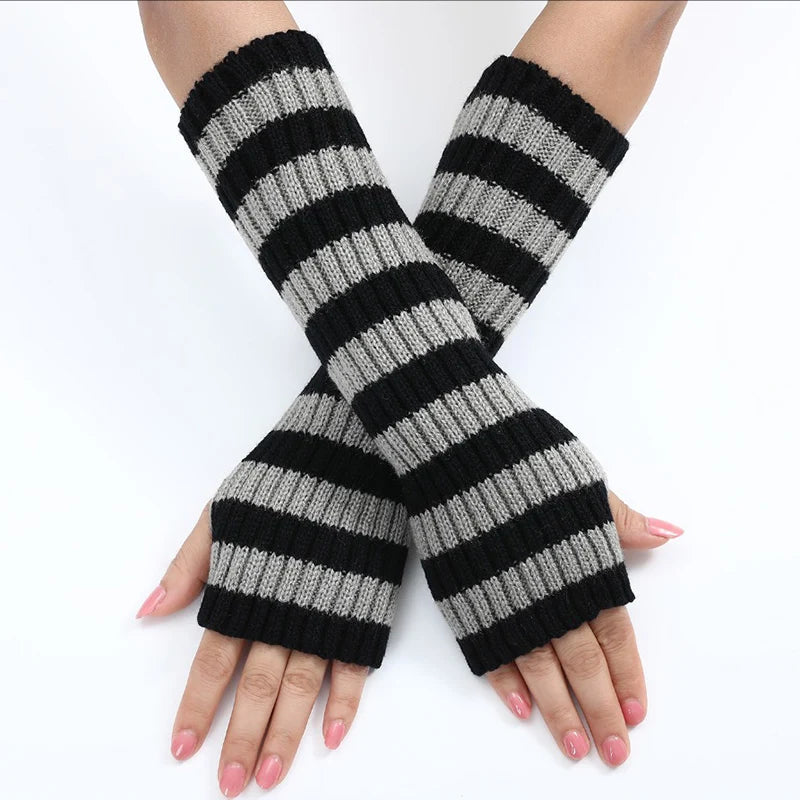 Long Fingerless Gloves Women Lolita Kawaii Cosplay Mitten Winter Qme C-2 length-31cm