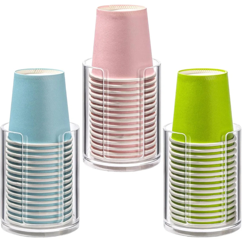 Clear Plastic Cup Dispenser with 3oz Capacity - Transparent Countertop Storage Holder for Small Disposable Paper Cups Qme transparent