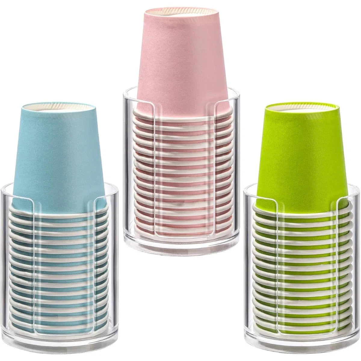 Clear Plastic Cup Dispenser with 3oz Capacity - Transparent Countertop Storage Holder for Small Disposable Paper Cups Qme transparent